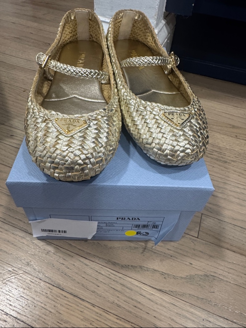 Authentic Prada Gold Woven Mary Jane Flats 38 nwt - Picture 12 of 12
